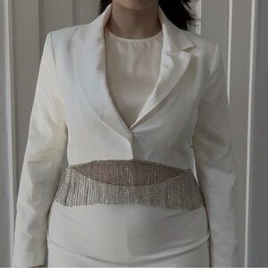 Ivory Rhinestone Fringe Blazer